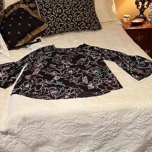 Beautiful black, pastel and gold foil blouse with bell sleeves